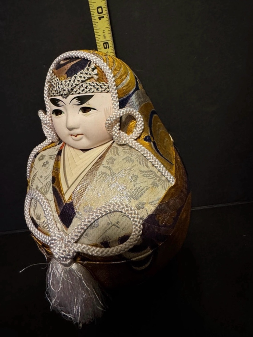 Handcrafted Gold & Cream Japanese Doll Accent - Nishiki Daruma